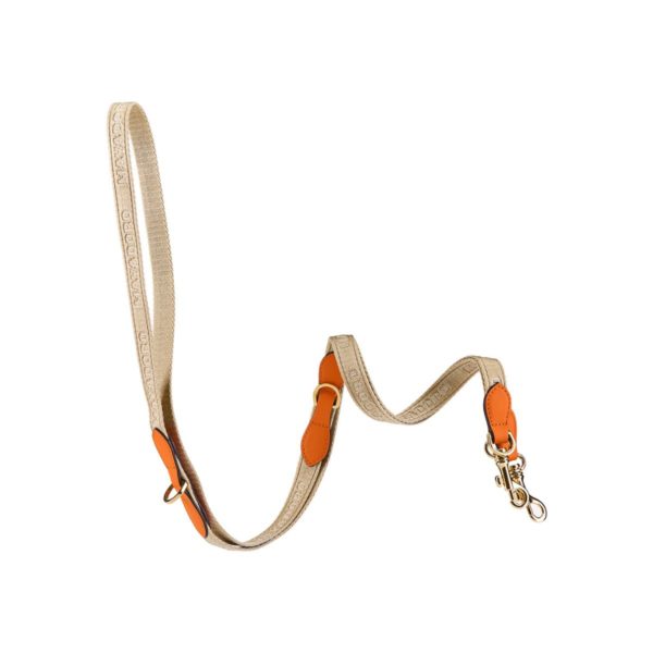 MAYADORO orange luxury adjustable dog leash made of shimmering nylon and Italian leather